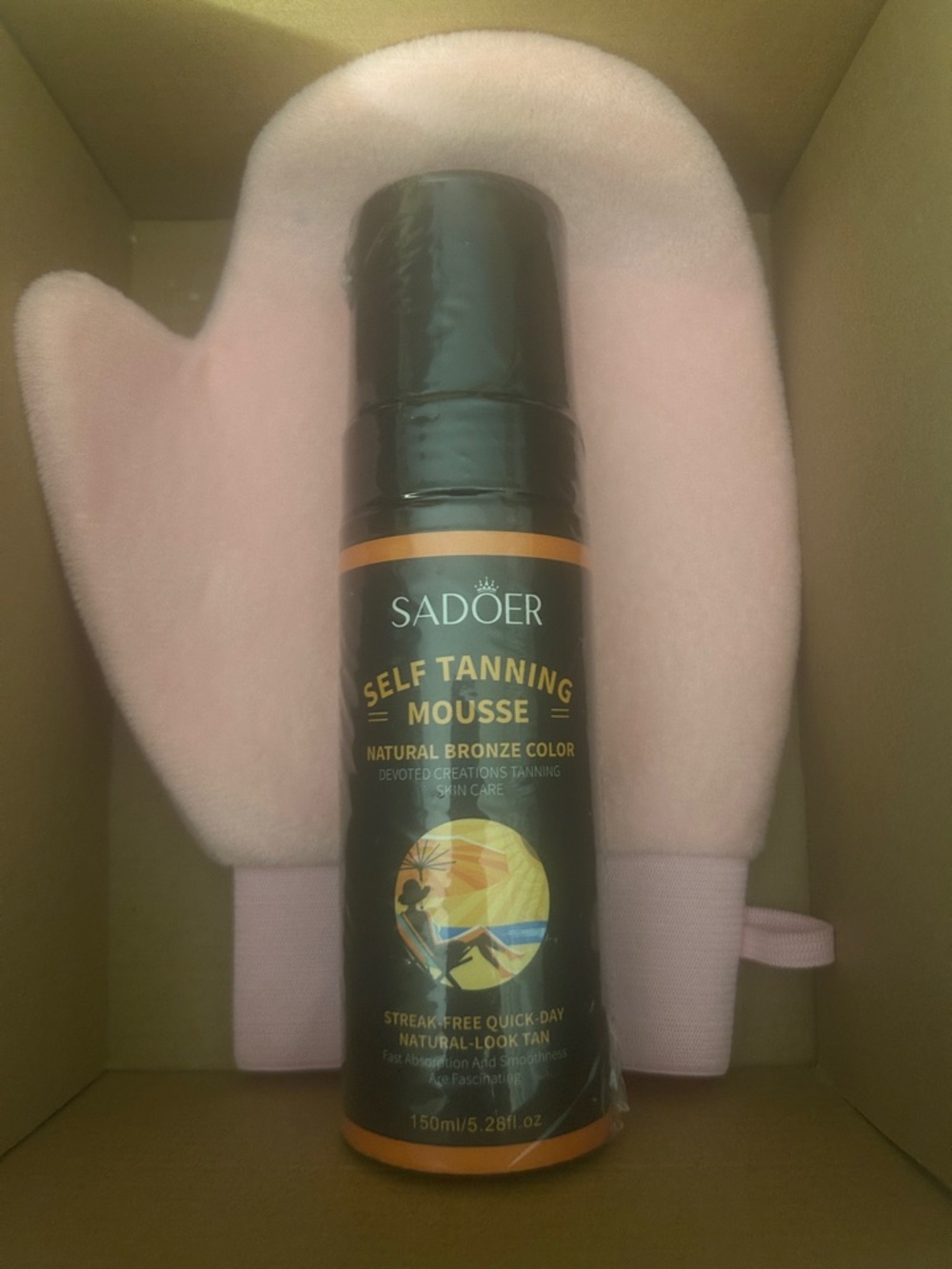 SADOER Self Tanning Mousse - Natural Bronze (with Pink Applicator Mitt)